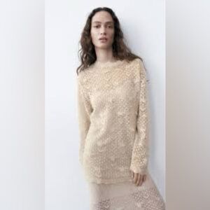 Zara Open Knit Lace Alpaca Blend Sweater